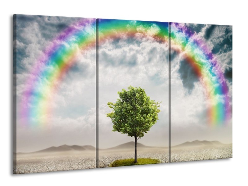 Canvas schilderij Boom | Groen, Grijs, Paars | 165x100cm 3Luik