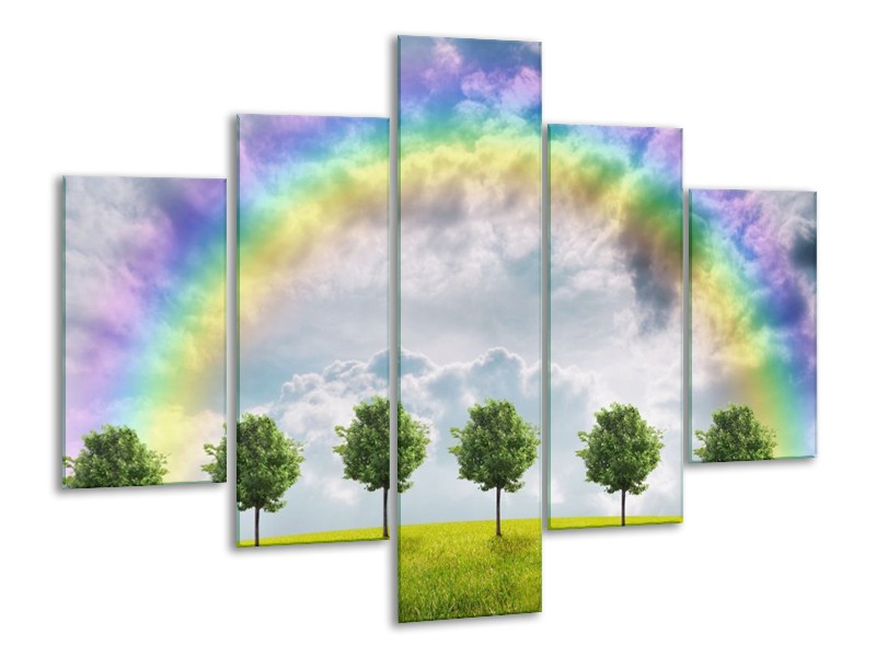 Glas schilderij Bomen | Groen, Grijs, Paars | 100x70cm 5Luik