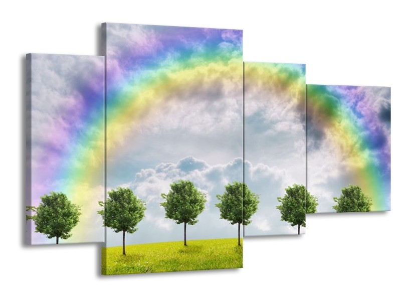 Glas schilderij Bomen | Groen, Grijs, Paars | 120x75cm 4Luik