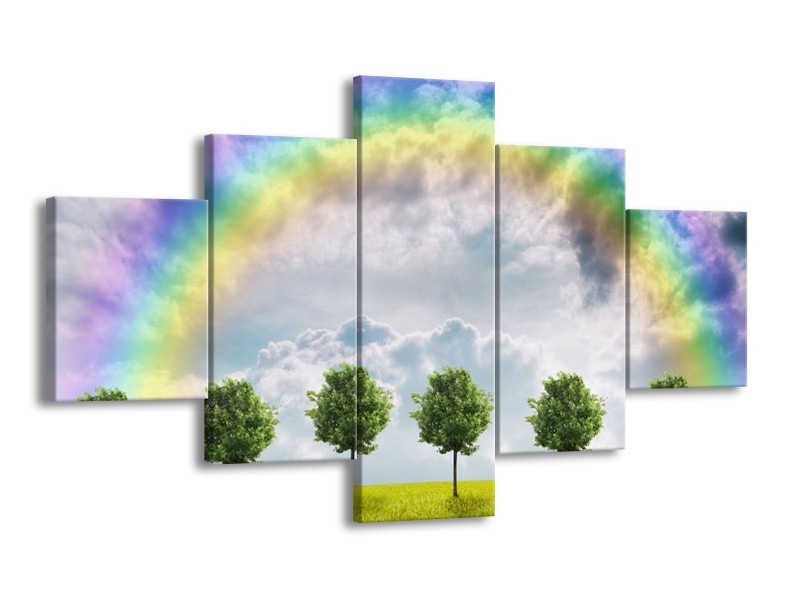 Glas schilderij Bomen | Groen, Grijs, Paars | 125x70cm 5Luik