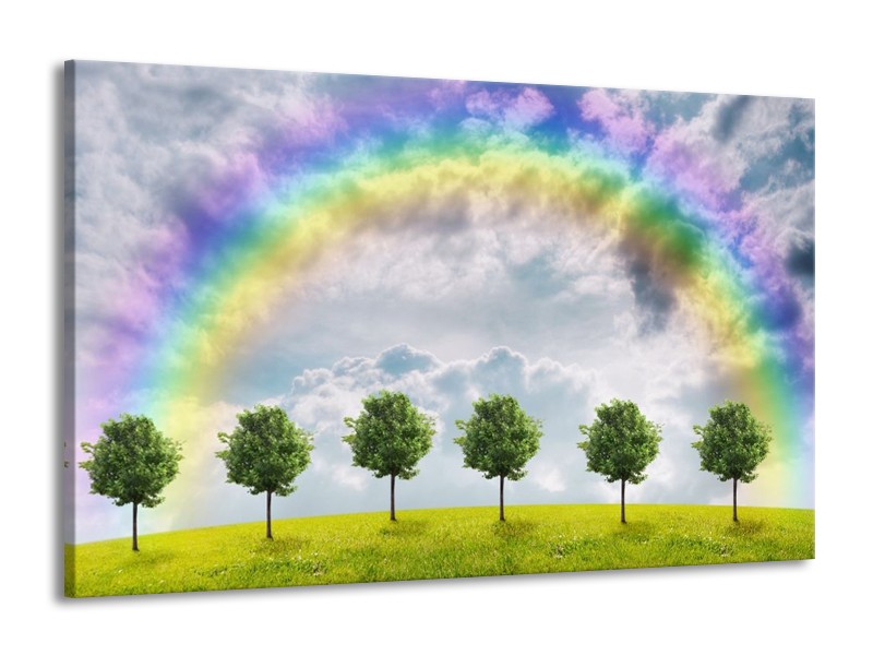 Canvas schilderij Bomen | Groen, Grijs, Paars | 140x90cm 1Luik