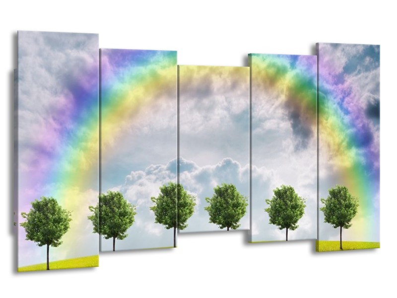 Canvas schilderij Bomen | Groen, Grijs, Paars | 150x80cm 5Luik
