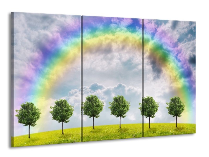 Canvas schilderij Bomen | Groen, Grijs, Paars | 165x100cm 3Luik