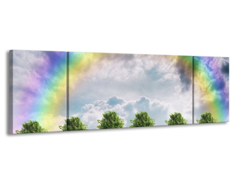 Glas schilderij Bomen | Groen, Grijs, Paars | 170x50cm 3Luik