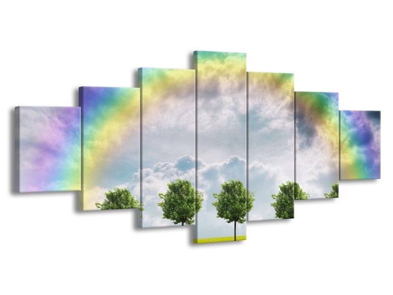 Canvas schilderij Bomen | Groen, Grijs, Paars | 210x100cm 7Luik