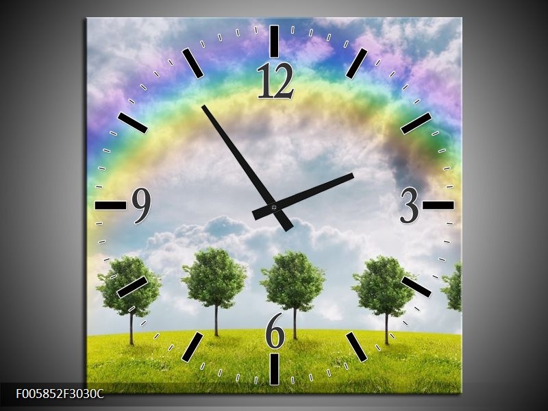 Klok schilderij Bomen | Groen, Grijs, Paars | 30x30cm 1Luik