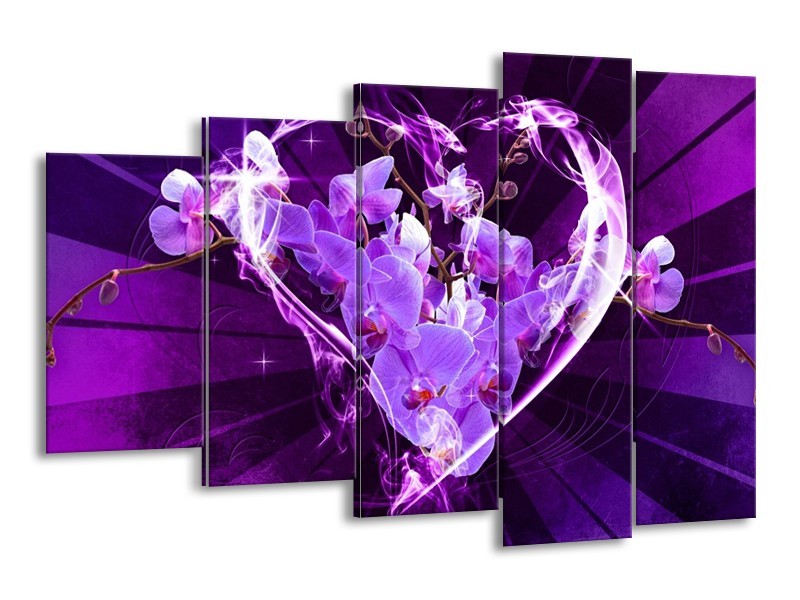 Canvas schilderij Orchidee | Paars, Roze | 150x100cm 5Luik