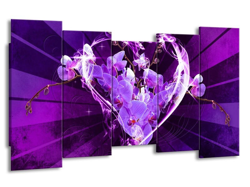 Canvas schilderij Orchidee | Paars, Roze | 150x80cm 5Luik