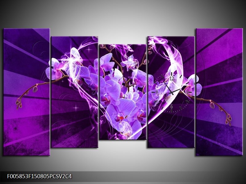 Klok schilderij Orchidee | Paars, Roze | 150x80cm 5Luik