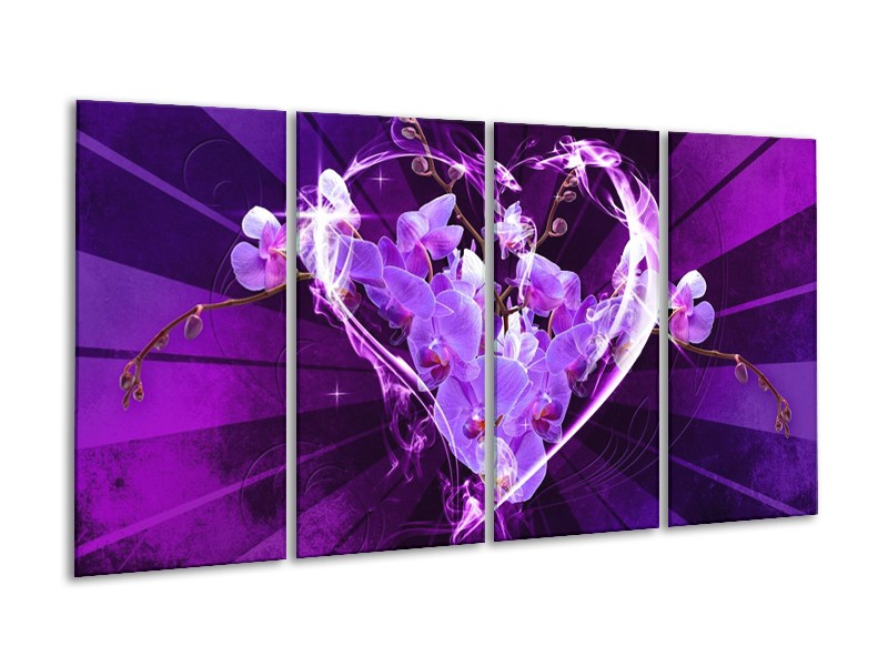 Canvas schilderij Orchidee | Paars, Roze | 160x80cm 4Luik