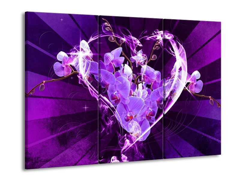 Canvas schilderij Orchidee | Paars, Roze | 90x60cm 3Luik