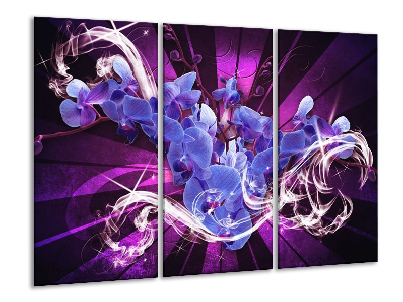 Glas schilderij Orchidee | Blauw, Paars | 120x80cm 3Luik