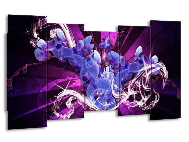 Canvas schilderij Orchidee | Blauw, Paars | 150x80cm 5Luik