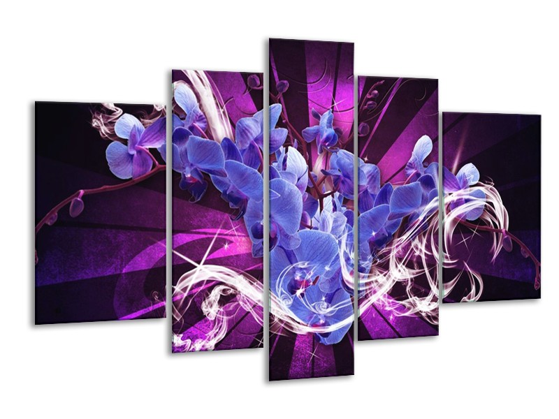 Canvas schilderij Orchidee | Blauw, Paars | 170x100cm 5Luik