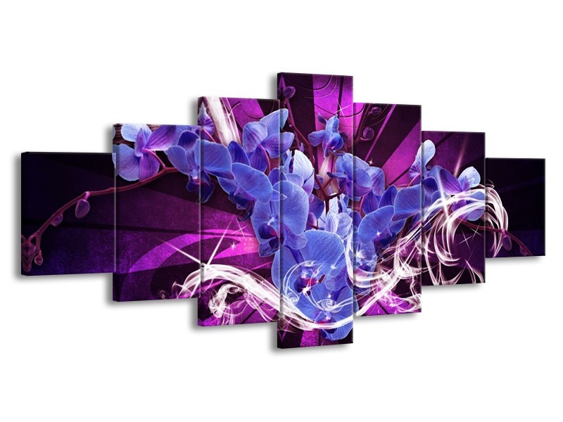 Canvas schilderij Orchidee | Blauw, Paars | 210x100cm 7Luik