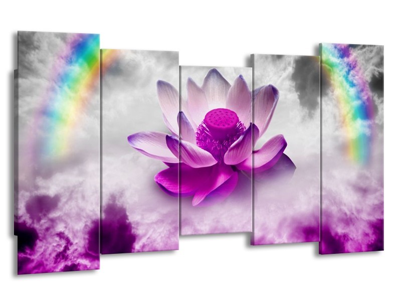 Canvas schilderij Lelie | Paars, Grijs | 150x80cm 5Luik