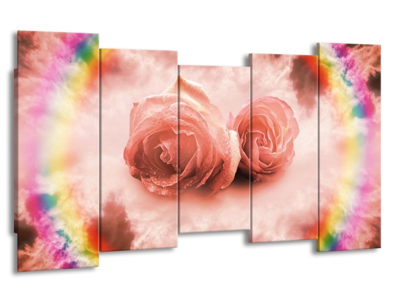 Canvas schilderij Roos | Roze | 150x80cm 5Luik