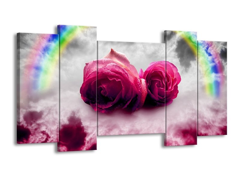 Canvas schilderij Roos | Roze, Grijs | 120x65 5Luik