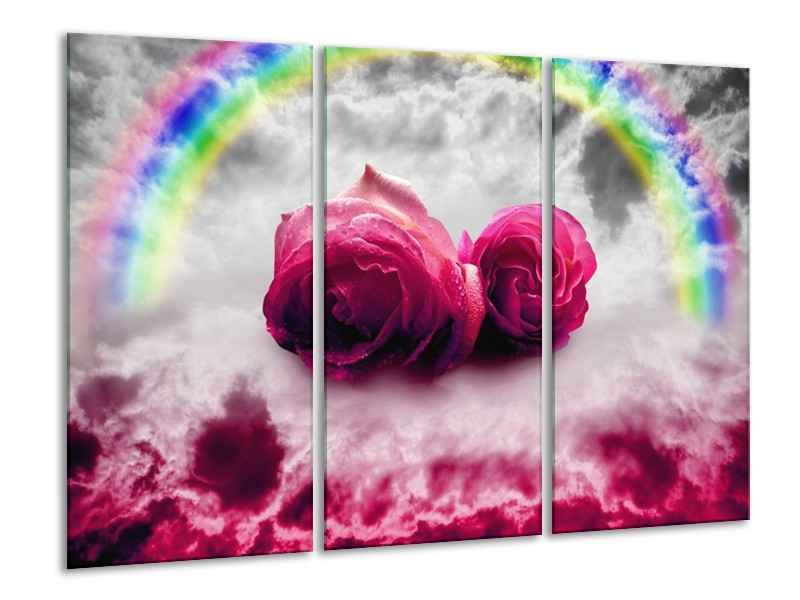 Glas schilderij Roos | Roze, Grijs | 120x80cm 3Luik
