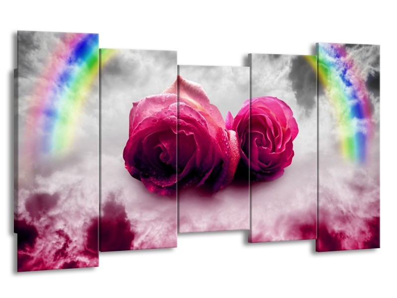 Canvas schilderij Roos | Roze, Grijs | 150x80cm 5Luik