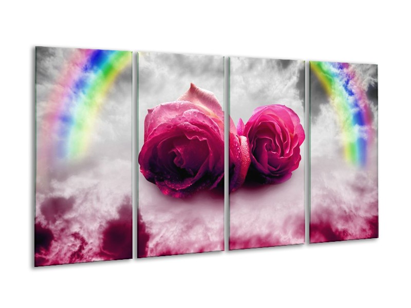 Glas schilderij Roos | Roze, Grijs | 160x80cm 4Luik