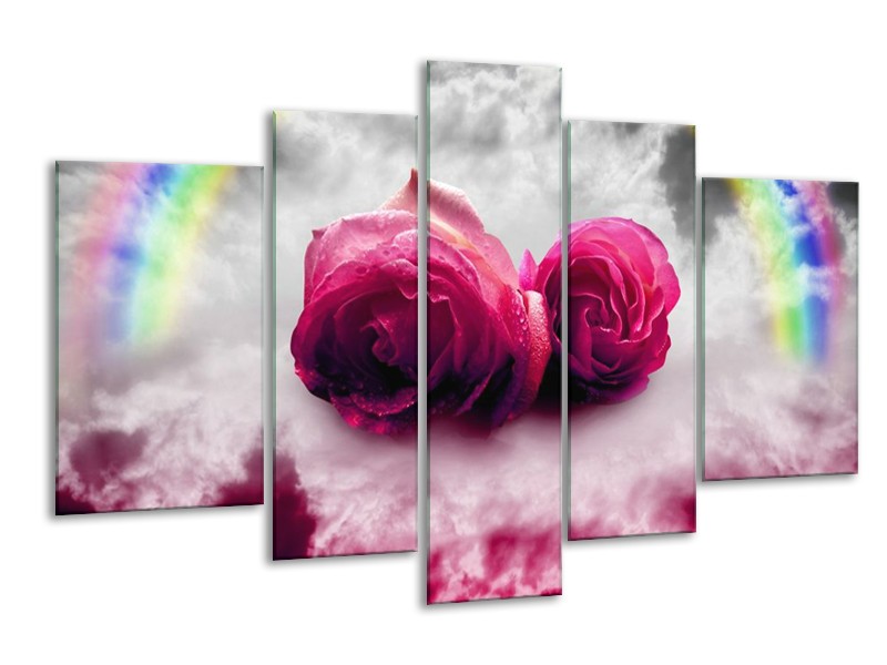 Glas schilderij Roos | Roze, Grijs | 170x100cm 5Luik