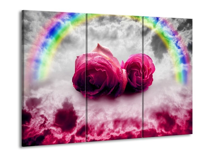 Canvas schilderij Roos | Roze, Grijs | 90x60cm 3Luik