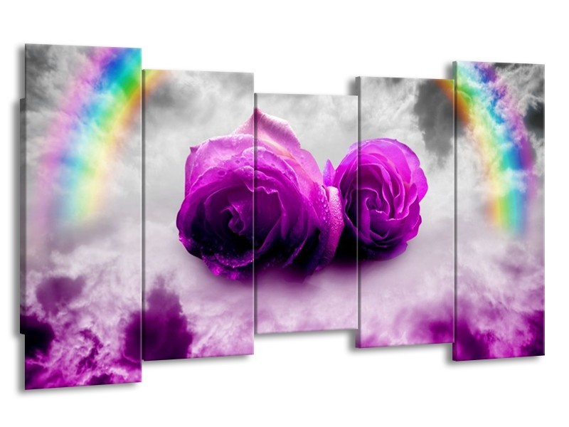 Canvas schilderij Roos | Paars, Grijs | 150x80cm 5Luik