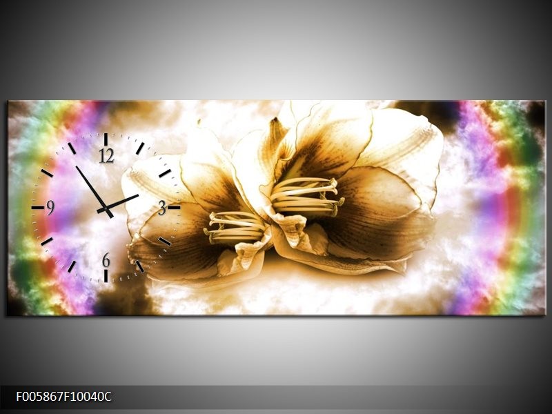 Klok schilderij Lelie | Bruin, Crème | 100x40cm 1Luik