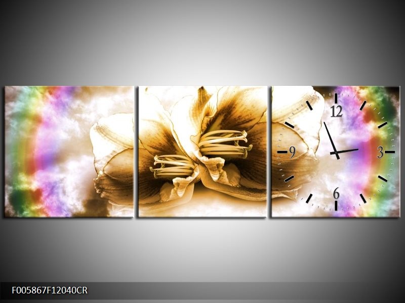 Klok schilderij Lelie | Bruin, Crème | 120x40cm 3Luik