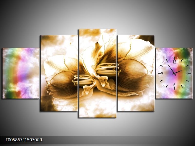 Klok schilderij Lelie | Bruin, Crème | 150x70cm 5Luik