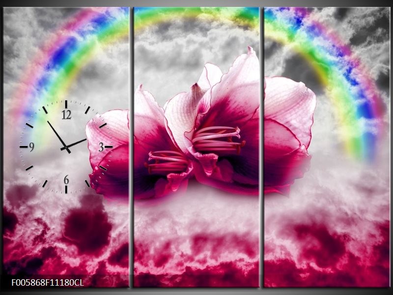 Klok schilderij Lelie | Roze, Grijs | 111x80cm 3Luik
