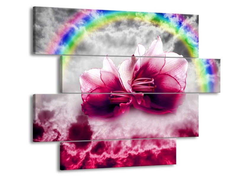 Canvas schilderij Lelie | Roze, Grijs | 115x85cm 4Luik