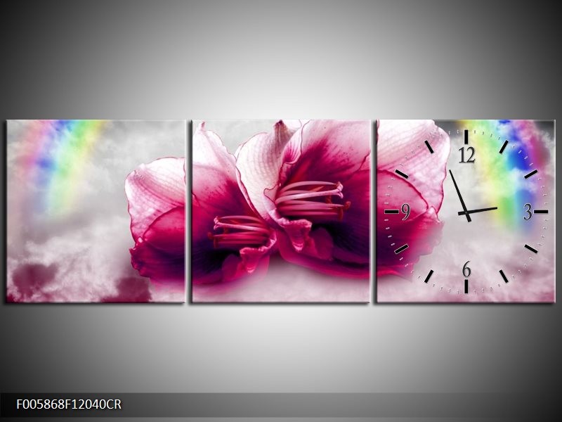 Klok schilderij Lelie | Roze, Grijs | 120x40cm 3Luik