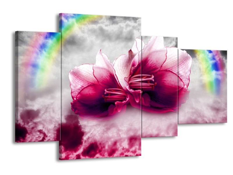 Canvas schilderij Lelie | Roze, Grijs | 120x75cm 4Luik