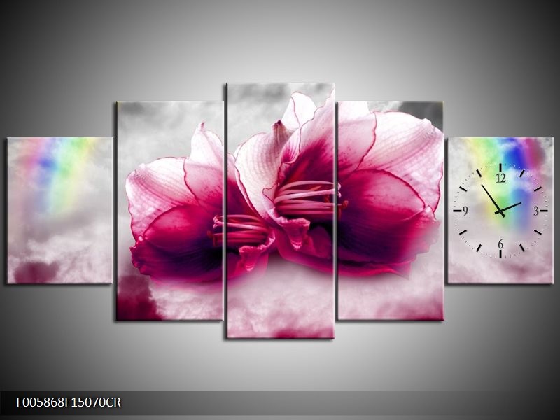 Klok schilderij Lelie | Roze, Grijs | 150x70cm 5Luik