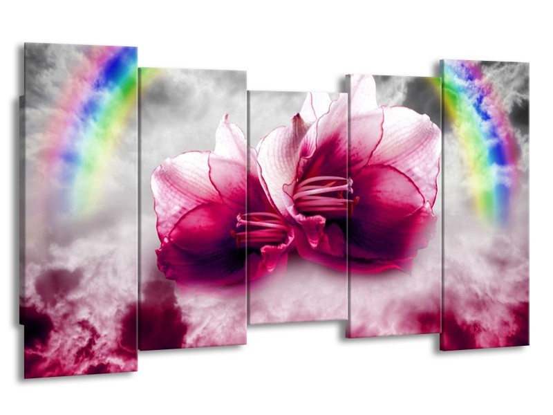 Canvas schilderij Lelie | Roze, Grijs | 150x80cm 5Luik