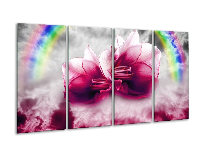 Glas schilderij Lelie | Roze, Grijs | 160x80cm 4Luik