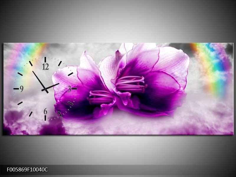 Klok schilderij Lelie | Paars, Grijs | 100x40cm 1Luik