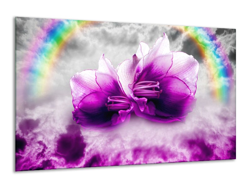 Glas schilderij Lelie | Paars, Grijs | 120x70cm 1Luik
