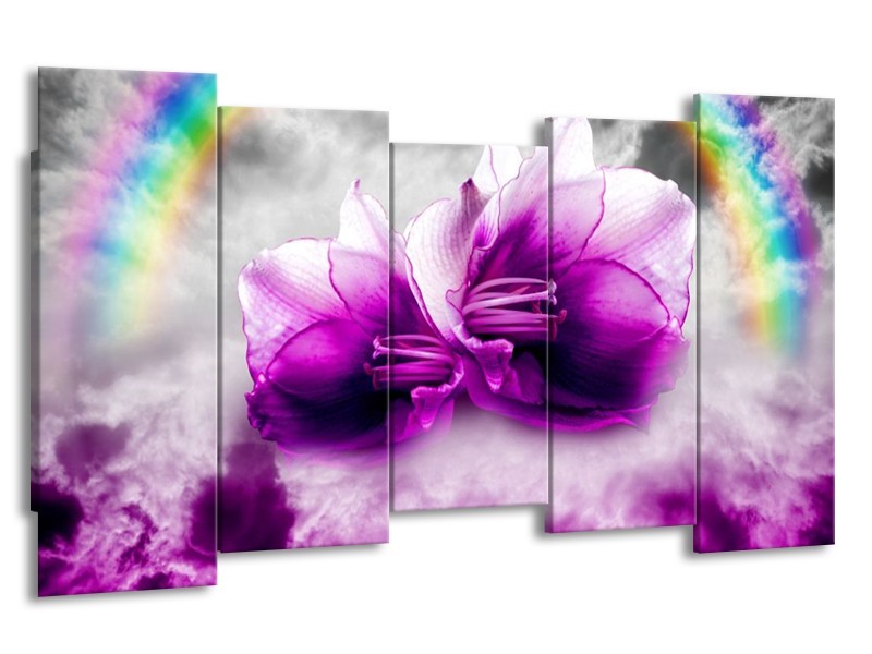 Canvas schilderij Lelie | Paars, Grijs | 150x80cm 5Luik
