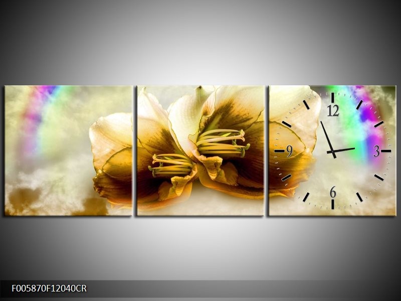 Klok schilderij Lelie | Bruin, Grijs | 120x40cm 3Luik