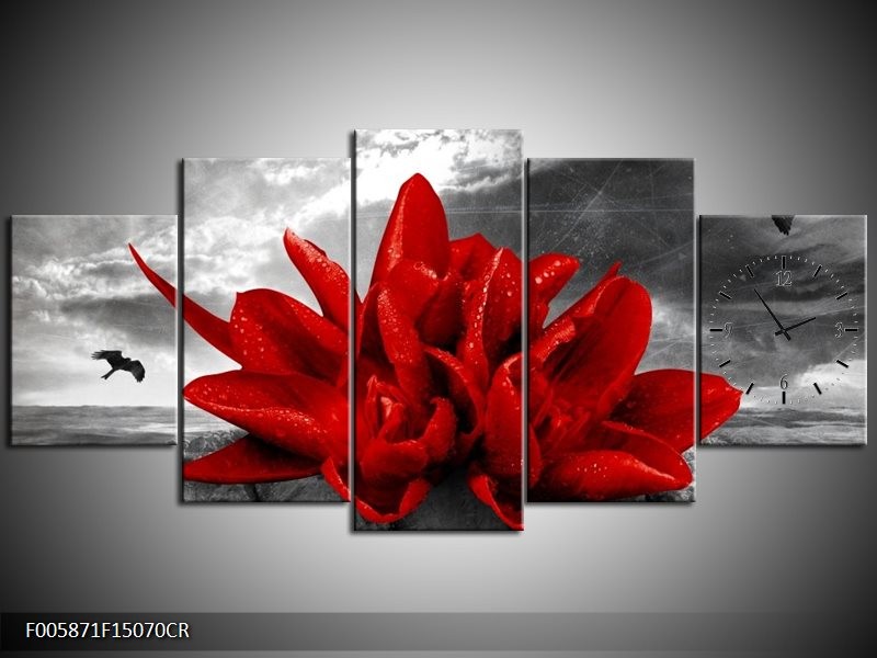Klok schilderij Lelie | Rood, Grijs | 150x70cm 5Luik