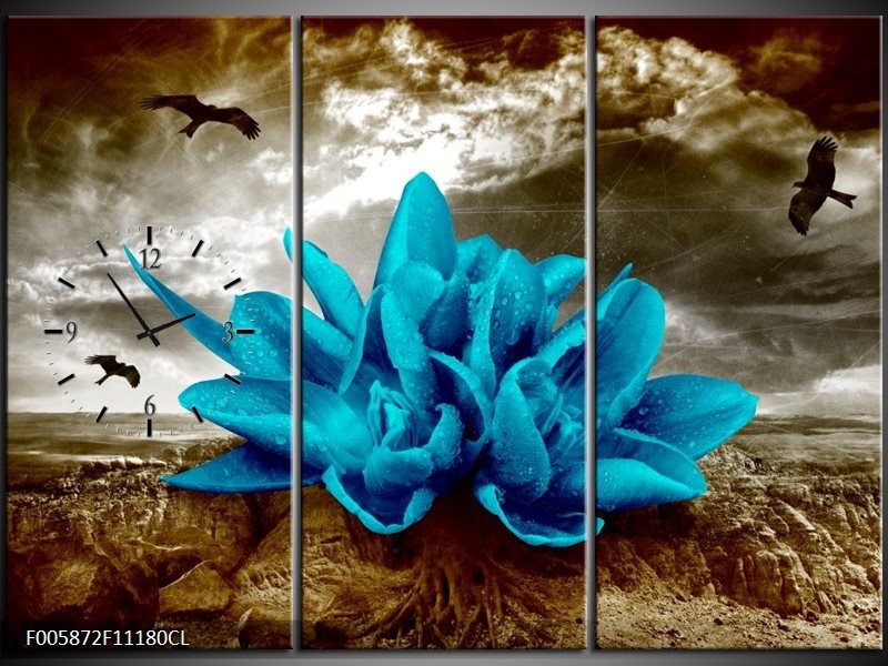 Klok schilderij Lelie | Blauw, Grijs | 111x80cm 3Luik
