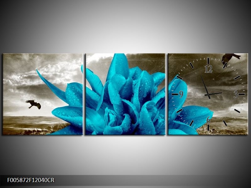 Klok schilderij Lelie | Blauw, Grijs | 120x40cm 3Luik
