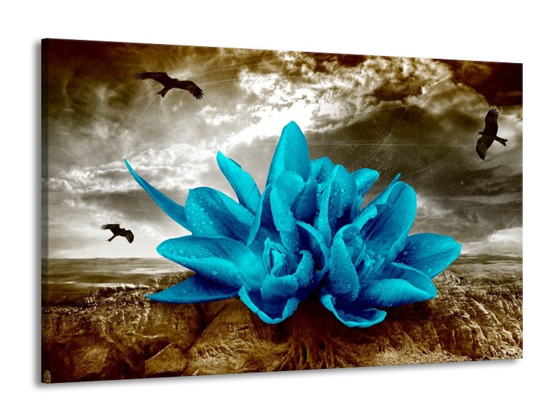 Glas schilderij Lelie | Blauw, Grijs | 140x90cm 1Luik