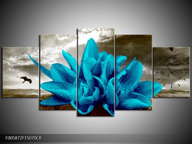 Klok schilderij Lelie | Blauw, Grijs | 150x70cm 5Luik