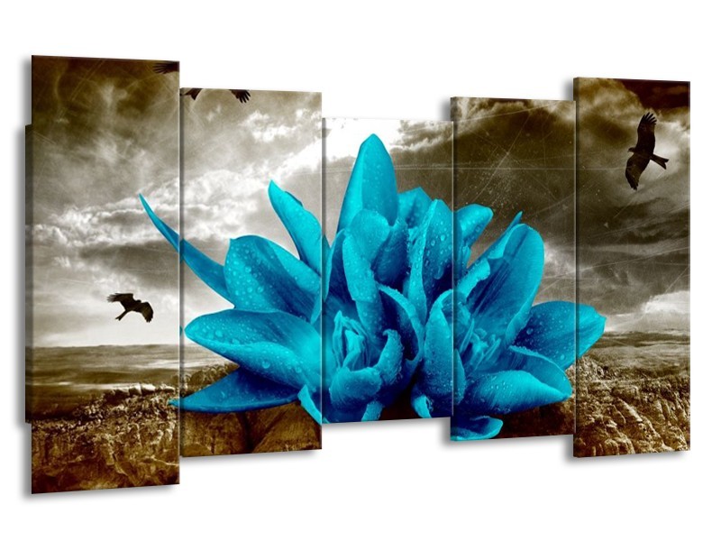 Canvas schilderij Lelie | Blauw, Grijs | 150x80cm 5Luik