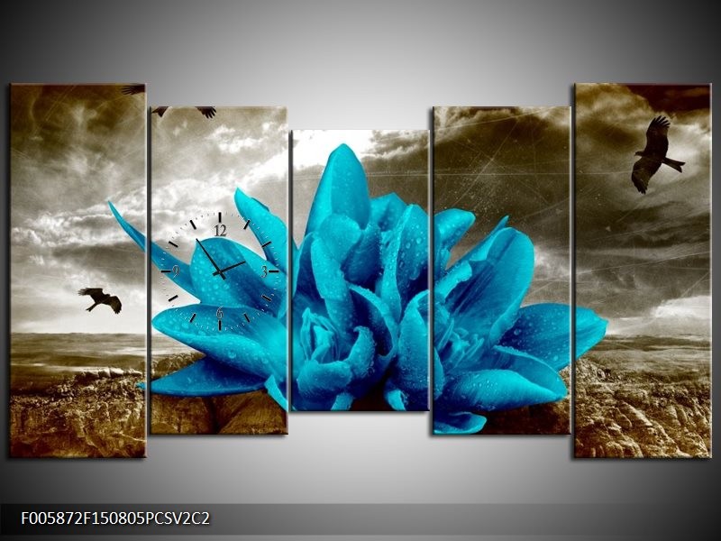 Klok schilderij Lelie | Blauw, Grijs | 150x80cm 5Luik