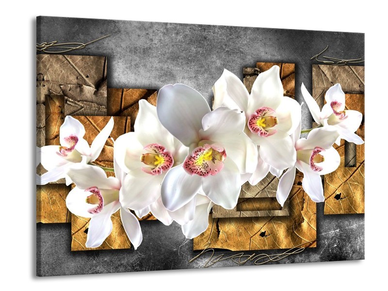 Canvas schilderij Orchidee | Grijs, Bruin, Wit | 100x70cm 1Luik